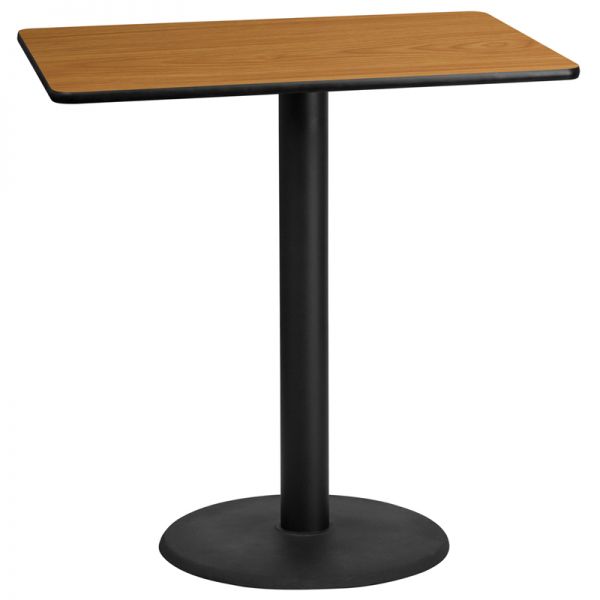 FHFXUNATTB3045TR24BGG Flash Furniture 30'' x 45'' Rectangular Natural Laminate Table Top with 24'' Round Bar Height Table Base