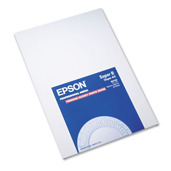 EPSS041289 Epson Premium Photo Paper, 68 lbs., High-Gloss, 13 x 19, 20 Sheets/Pack
