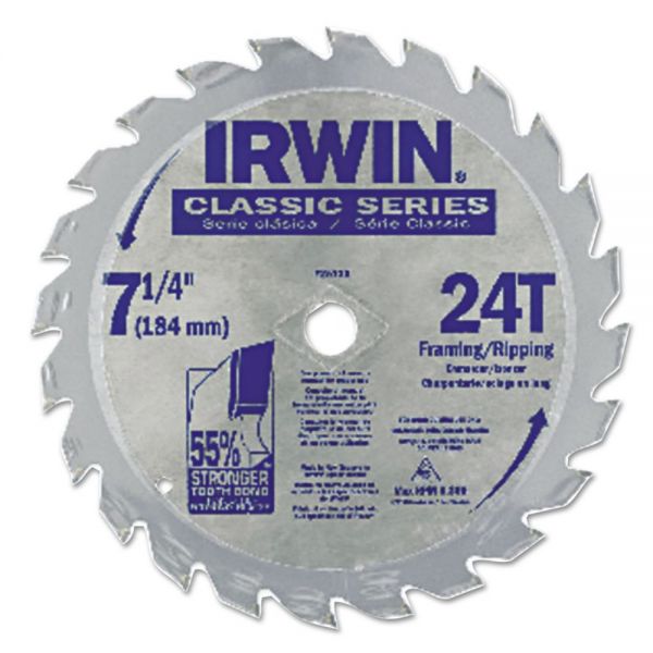 IRW25130 IRWIN Classic Series Circular Saw Blade, Framing/Ripping, 24T, 7 1/4", 18