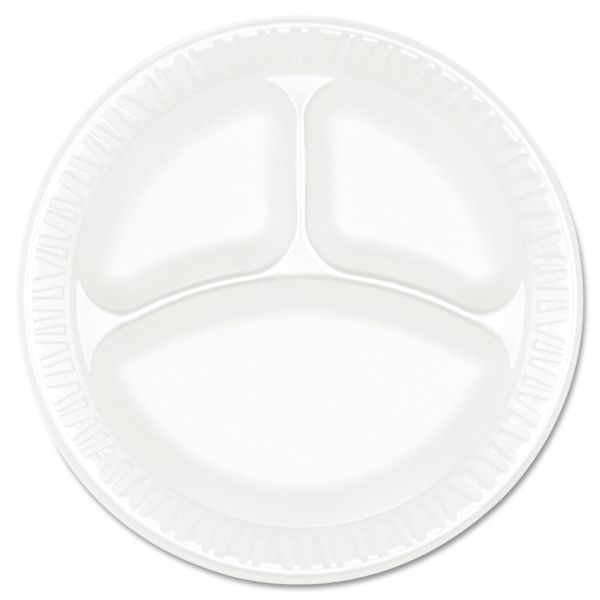DCC9CPWCR Dart Concorde Foam Plate, 3-Comp, 9" dia, White, 125/Pack, 4 Packs/Carton