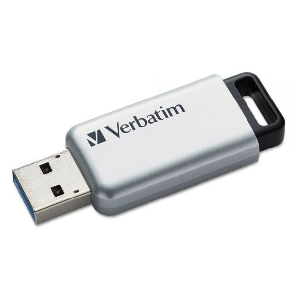 VER98665 Verbatim Store 'n' Go Secure Pro USB 3.0 Flash Drive w/AES 256 Encryption, 32GB, Silver