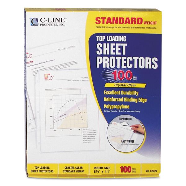 CLI62027 C-Line Top Loading Polypropylene Sheet Protector, Letter, Standard Weight, Clear, 100/Box