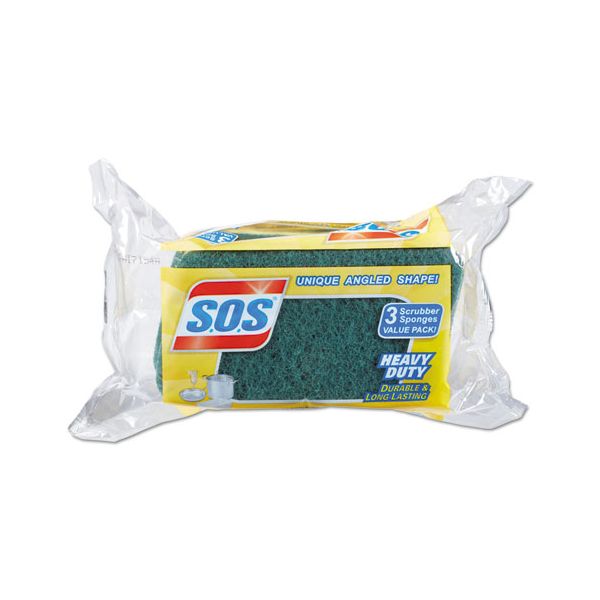 CLO91029CT S.O.S. Heavy Duty Scrubber Sponge, 2.5 x 4.5, 0.9" Thick, Yellow/Green, 3/PK, 24 PK/CT
