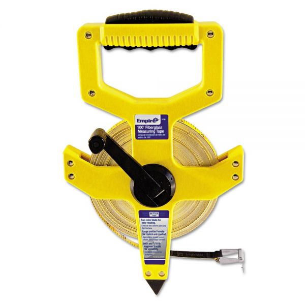 EML6799 Empire Open-Reel Fiberglass Measuring Tape,1/2"x100ft, Yellow/White Blade, Yellow Case