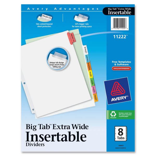 AVE11222 Avery Insertable Big Tab Dividers, 8-Tab, Multi-color Tab, Letter, 1 Set