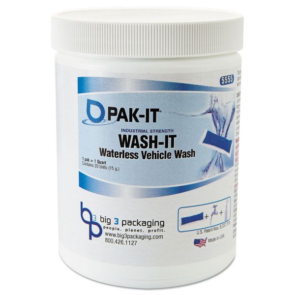 BIG555520002240 PAK-IT Wash-It Waterless Vehicle Wash, Breezy Scent, 20 PAK-ITs/Jar