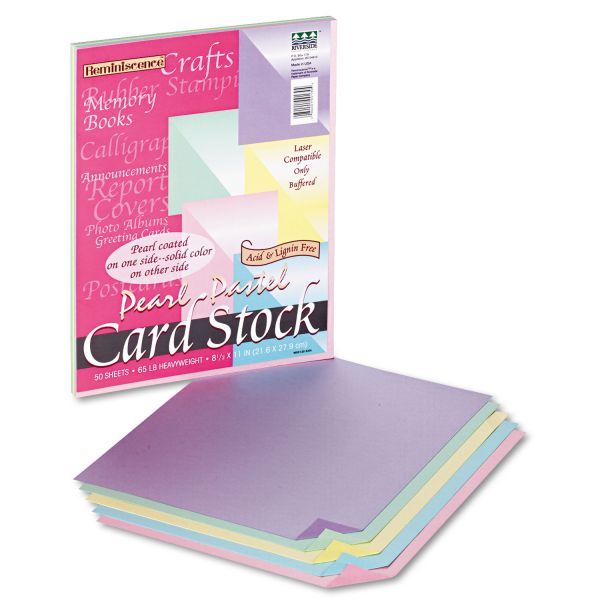 PAC109130 Pacon Reminiscence Card Stock, 65 lbs., Letter, Assorted Pastel Pearl Colors, 50/Pack