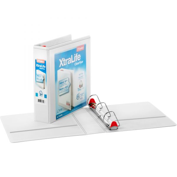 CRD26320 Cardinal XtraLife ClearVue Non-Stick Locking 3-Ring View Binder, 2" Capacity, Slant-D Ring, White