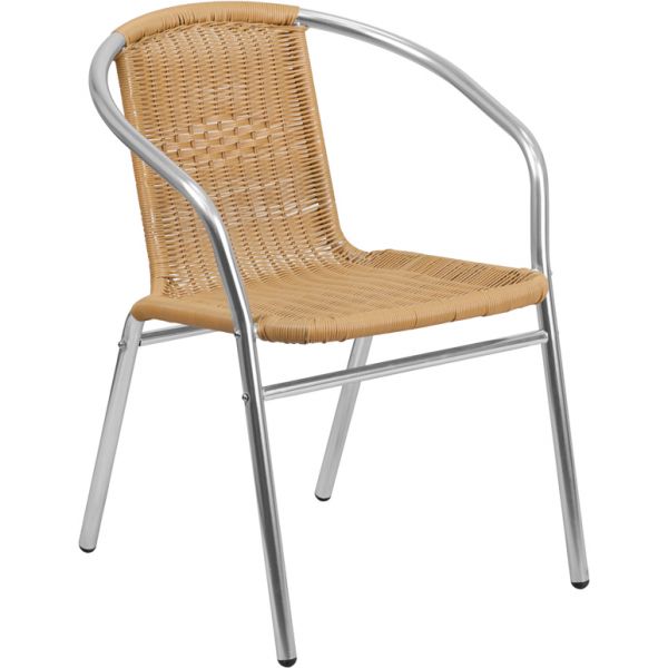 FHFTLH020BGEGG Flash Furniture Aluminum and Beige Rattan Commercial Indoor-Outdoor Restaurant Stack Chair