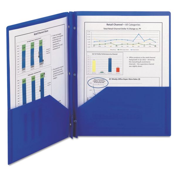 SMD87726 Smead Poly Two-Pocket Folder w/Fasteners, 11 x 8 1/2, Blue, 25/Box