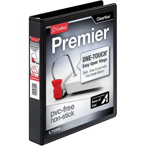 CRD10301 Cardinal Easy-Open ClearVue Locking 3-Ring View Binder, 1" Capacity, Slant-D Ring, Black
