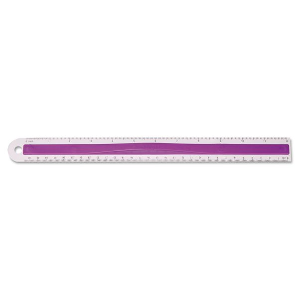 ACM15501 Westcott Plastic Ruler with Rubber Finger Grip, 12in/30cm, Assorted Translucent