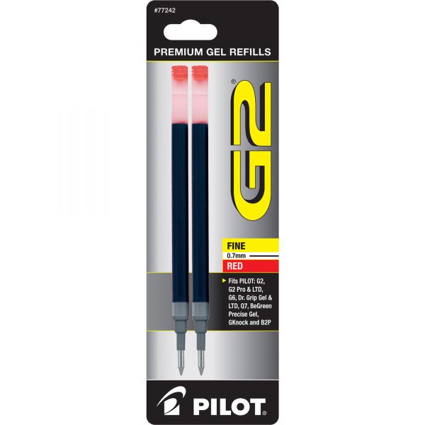 PIL77242 Pilot Refill for G2 Gel, Dr. Grip Gel/Ltd, ExecuGel G6, Q7, Fine Tip, Red, 2/Pack
