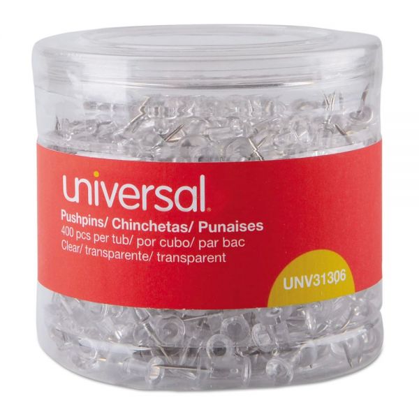 UNV31306 Universal Clear Push Pins, Plastic, 3/8", 400/Pack