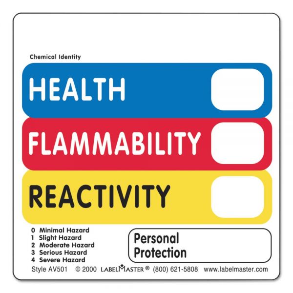 LMTAV501 LabelMaster Warehouse Labels, 5 x 2 7/8, HEALTH/FLAMMABILITY/REACTIVITY VL, 500/Roll