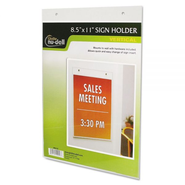 NUD38011Z NuDell Clear Plastic Sign Holder, Wall Mount, 8 1/2 x 11