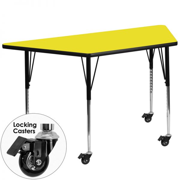 FHFXUA3060TRAPYELHACASGG Flash Furniture Mobile Height Adjustable Trapezoid Activity Table