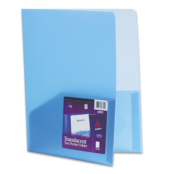 AVE47811 Avery Plastic Two-Pocket Folder, 20-Sheet Capacity, Translucent Blue