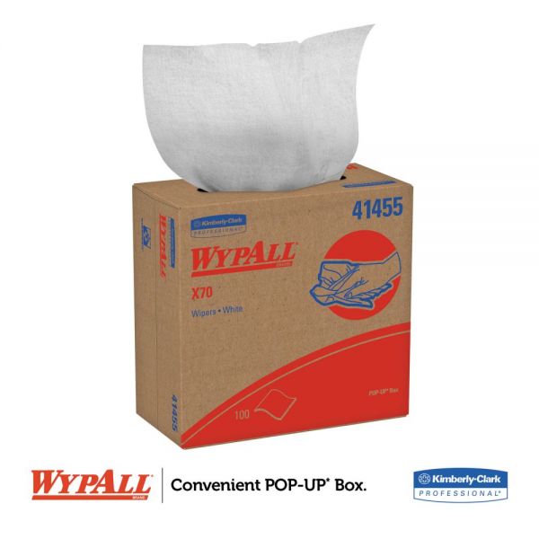 KCC41455 WypAll* X70 Cloths, POP-UP Box, 9 1/10 x 16 4/5, White, 100/Box, 10 Boxes/Carton