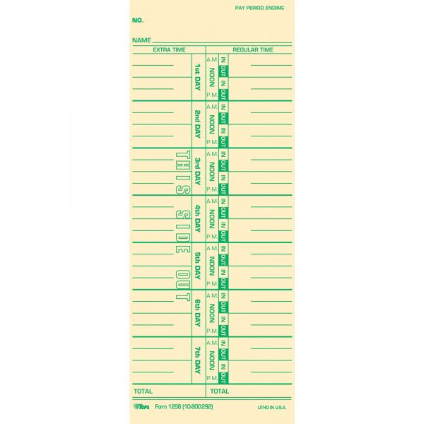 TOP12563 TOPS One-Sided Weekly Time Cards