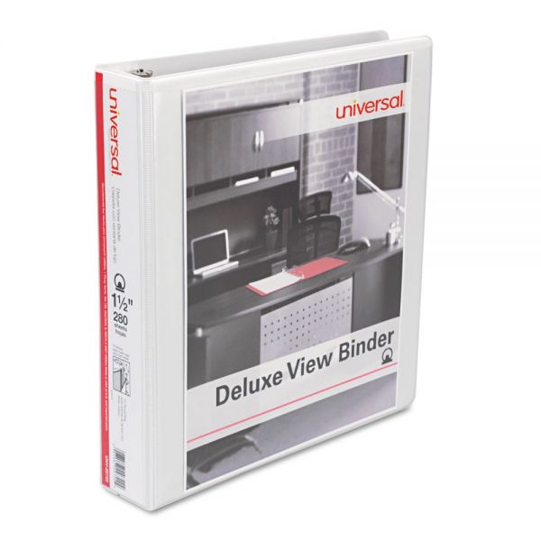 UNV20722 Universal Deluxe 3-Ring View Binder, 1 1/2" Capacity, Round Ring, White