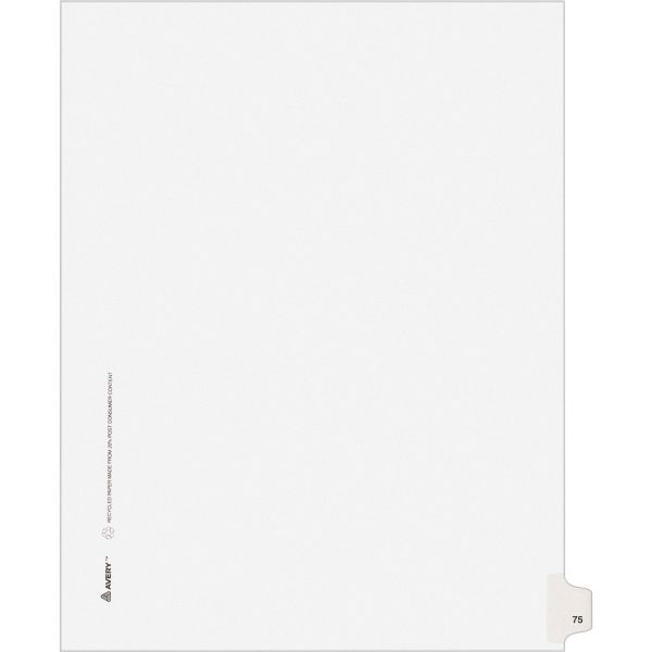 AVE01075 Avery-Style Legal Exhibit Side Tab Divider, Title: 75, Letter, White, 25/Pack
