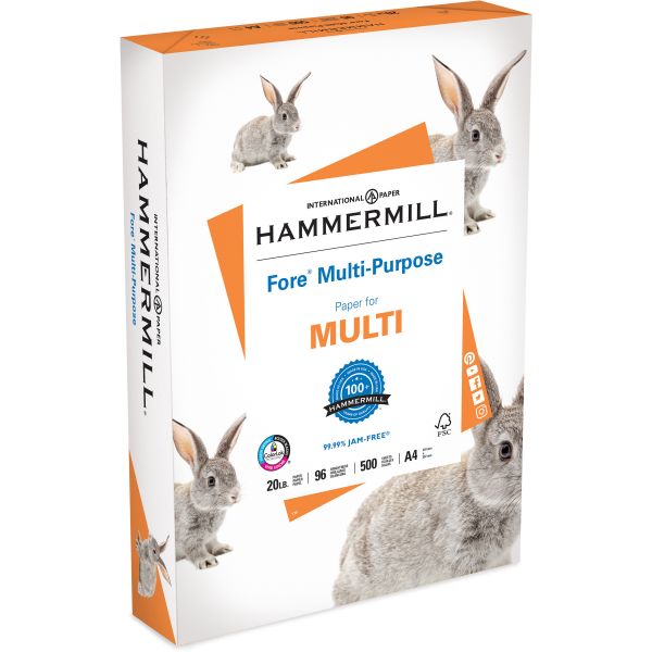 HAM103036 Hammermill Fore MP Multipurpose Paper, 96 Brightness, 20 lb, A4, White, 500 Sheets/Ream