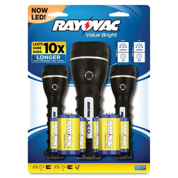 RAYBRSLED3PKBTP Rayovac Value Bright Flashlight Set