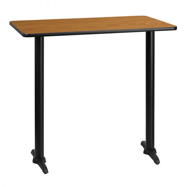 FHFXUNATTB3042T0522BGG Flash Furniture 30'' x 42'' Rectangular Natural Laminate Table Top with 5'' x 22'' Bar Height Table Bases