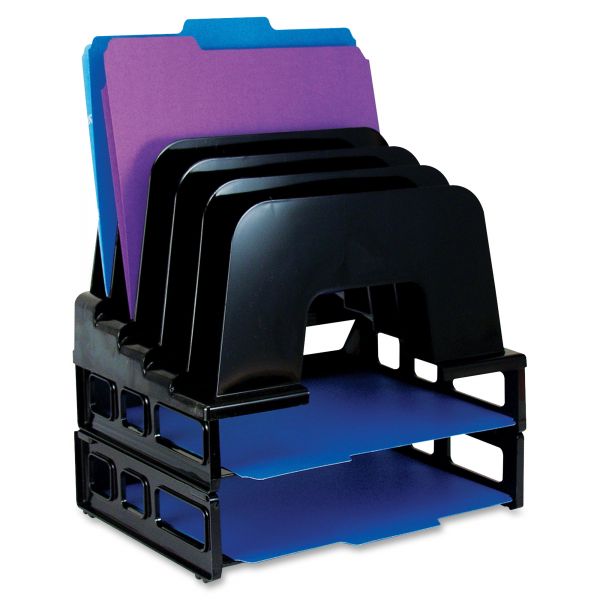 OIC22112 Officemate Incline Sorter, 2 Trays, 5-Compartments, Plastic, 9.12w x 13.5d x 14h, Black