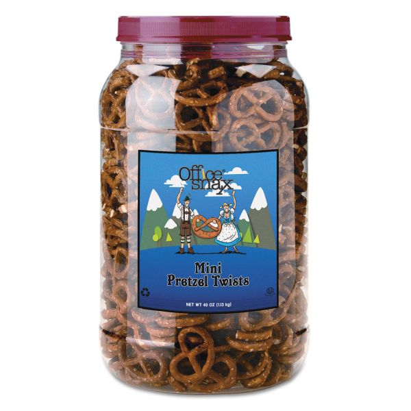 OFX00082 Office Snax Pretzel Assortment Old Fashioned Mini-Pretzel Twists, 40oz Tub