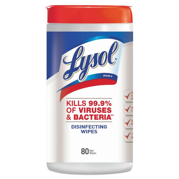 RAC92993 LYSOL Brand Disinfecting Wipes, 7 x 8, White, Unscented, 80/Canister, 6/Carton