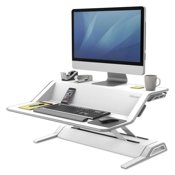FEL0009901 Fellowes Lotus Sit-Stand Workstation, 32 3/4 x 24 1/4 x 5 1/2 to 22 1/2, White