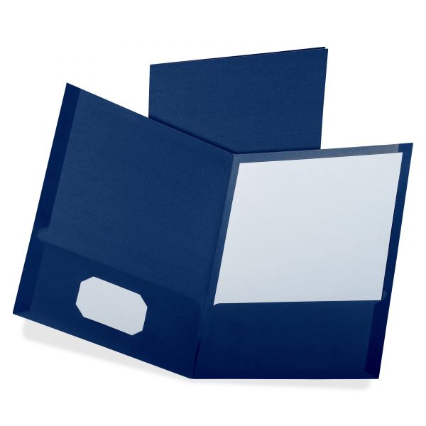 OXF53443 Oxford Linen Finish Twin Pocket Folders, Letter, Navy, 25/Box