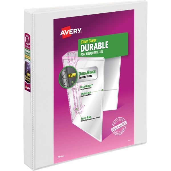 AVE17012 Avery Durable 3-Ring View Binder, 1" Capacity, Slant Ring, White