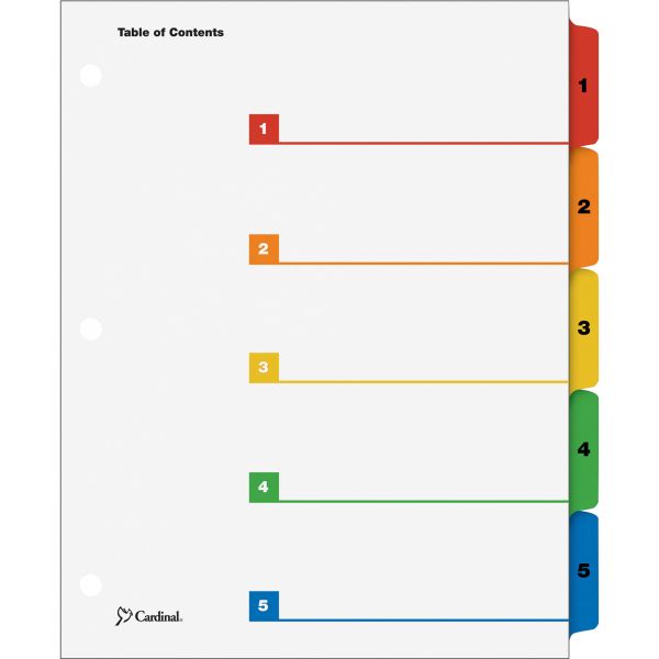 CRD60518 Cardinal Traditional OneStep Index System, 5-Tab, 1-5, Letter, Multicolor, 5/Set