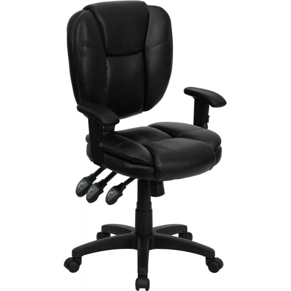 FHFGO930FBKLEAARMSGG Flash Furniture Mid-Back Multi-Functional Ergonomic Swivel Task Chair