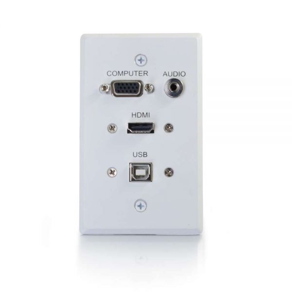 SYNX3716936 C2G HDMI, VGA, 3.5mm Audio and USB Pass Through Single Gang Wall Plate - White