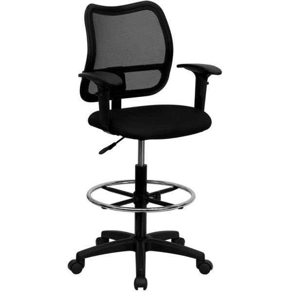 FHFWLA277BKADGG Flash Furniture Mid-Back Mesh Drafting Chair with Height Adjustable Arms