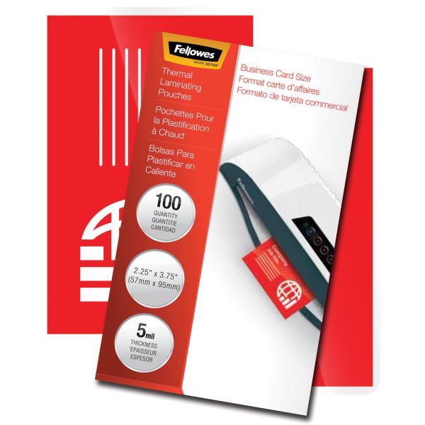 FEL52031 Fellowes Laminating Pouches, 5mil, 2 1/4 x 3 3/4, Business Card, 100/Pack