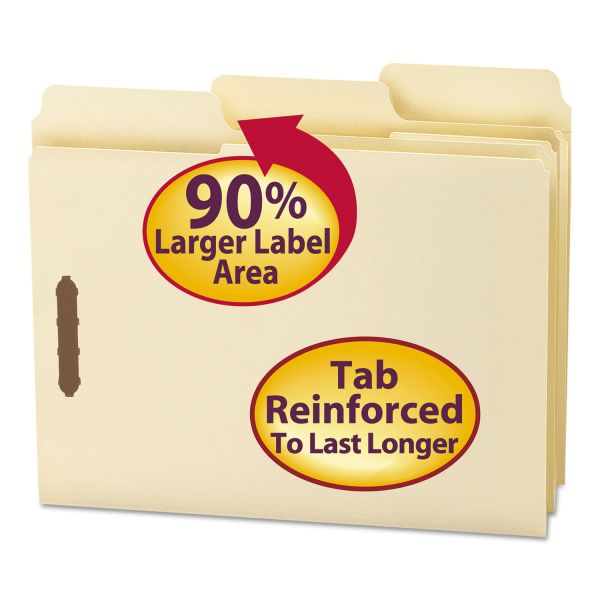 SMD14535 Smead SuperTab File Folders with Fastener, 1/3 Cut, 11 Point, Letter, Manila, 50/Box