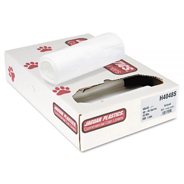 JAGH4048S Jaguar Plastics Super Extra-Heavy Liners, 40-45gal, 16 Micron, 40 x 48, Natural, 200/Carton