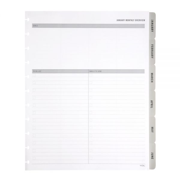 TUL Discbound Monthly Planner Refill With 12 Tab Dividers Letter Size Gray January To