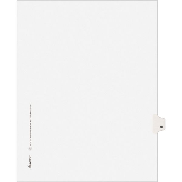 AVE82216 Avery Allstate-Style Legal Exhibit Side Tab Divider, Title: 18, Letter, White, 25/Pack