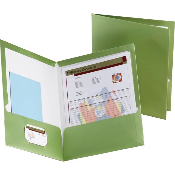 OXF5049560 Oxford Two-Pocket Laminated Folder, 100-Sheet Capacity, Metallic Green, 25/Box