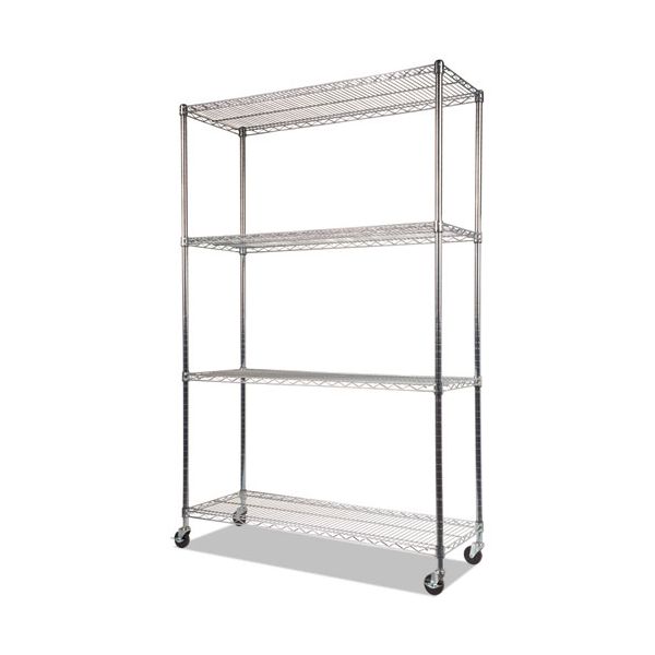 ALESW604818SR Alera Complete Wire Shelving Unit w/Caster, Four-Shelf, 48 x 18 x 72, Silver