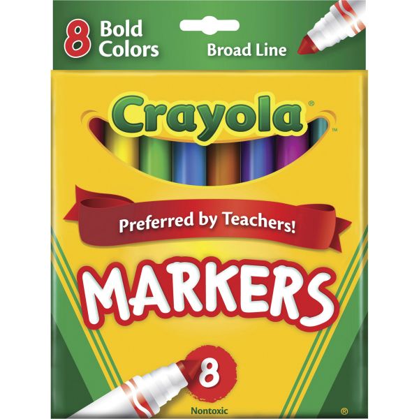 CYO587732 Crayola Non-Washable Markers, Broad Point, Bold Colors, 8/Set