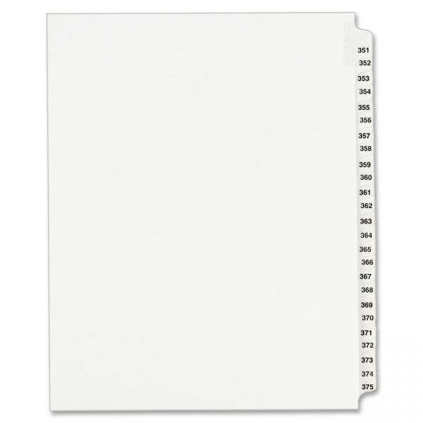 AVE01344 Avery-Style Legal Exhibit Side Tab Divider, Title: 351-375, Letter, White