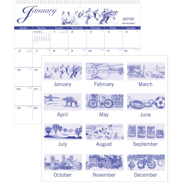 AAGG100017 AT-A-GLANCE 12-Month Illustrator’s Edition Wall Calendar, 12 x 11 3/4, Illustrations, 2019