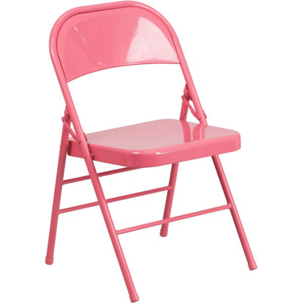 FHFHF3PINKGG Flash Furniture HERCULES COLORBURST Series Bubblegum Pink Triple Braced & Double Hinged Metal Folding Chair
